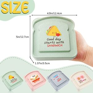 Tessco 4 Pcs Kids Sandwich Container 20 oz Food Storage Containers Toast Shape Sandwich Box Reusable Lunch Containers for Kids Home Outdoor Picnic Kitchen, 4 Styles