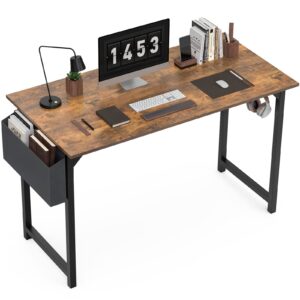 40 inch small computer desk - home office writing desk for small spaces, sturdy simple study table with storage bag headphone hook,rustic brown