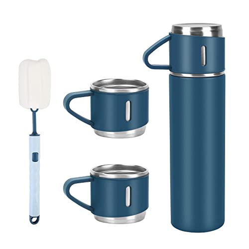 MOLINGRITAR Insulated Water Bottle with 3 Cups Stainless Steel Vacuum Thermos Flask Set with Handle for Men Women, Leak Proof Coffee Mug with Lid for Sport Travel Office School