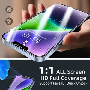 ruwa Screen Protector for iPhone 13/13 Pro/14 [3-Pack] [6.1 Inch] Display Tempered Glass Film with Easy Installation Frame, Ultra HD, 9H Hardness, Scratch Resistant, Case Friendly, Full Coverage