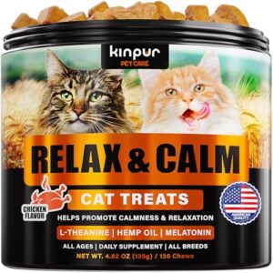 cat calming treats for stress and aggressive behavior - help reduce cat anxiety and promote relaxation - thunderstorms, grooming, traveling - hemp calming cat treats with american quality - 135 chews