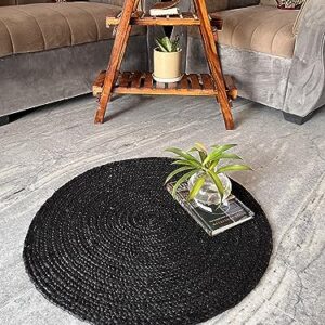 VIDVIK VINTAGE 2 Ft. Black Jute Area Rug - Round Braided Rustic Rug - Vintage Woven Rug - Jute Rugs for Bedroom, Kitchen, Living Room, Farmhouse - ( 2' Round Black).