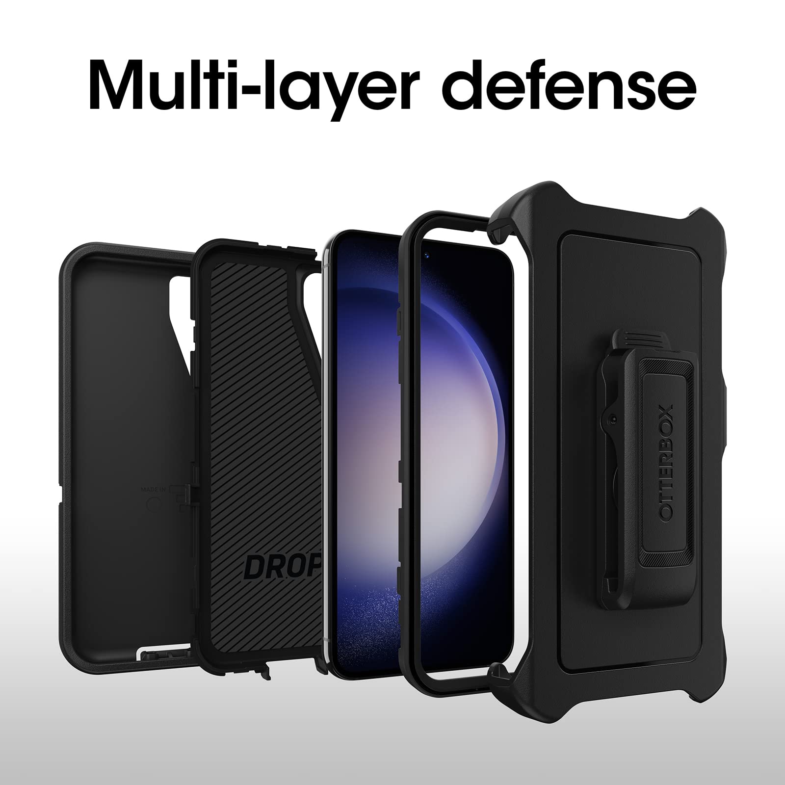 OtterBox Galaxy S23+ Defender Series Case - Single Unit Ships in Polybag, Ideal for Business Customers - BLACK, rugged & durable, with port protection, includes holster clip kickstand