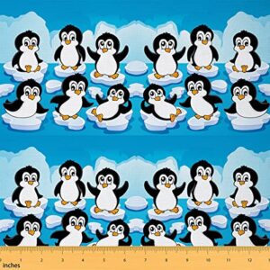 cartoon penguin fabric by the yard cute baby penguins playing water various poses upholstery fabric for kids boys girls summer decorative fabric,diy art outdoor fabric for quilting,2 yards,blue white