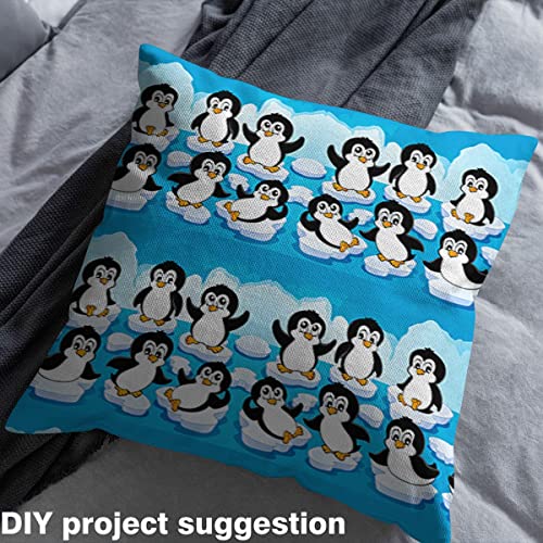 Cartoon Penguin Fabric by The Yard Cute Baby Penguins Playing Water Various Poses Upholstery Fabric for Kids Boys Girls Summer Decorative Fabric,DIY Art Outdoor Fabric for Quilting,2 Yards,Blue White