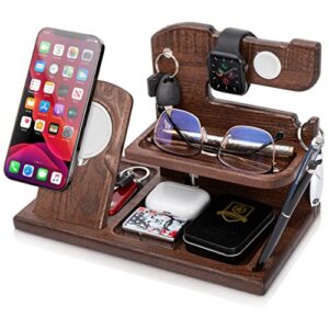 teslyar wood phone docking station charger xmas gifts for men or dad for husband birthday wife nightstand organizer key holder wallet solid ash