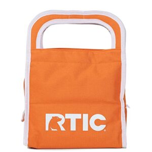 rtic ice lunch bag, freezable for women, men and kids, reusable durable fabric, food safe bpa free gel, cooler lunch bags for on the go meals, commuters students, 8.25” x 7.5”, dark orange