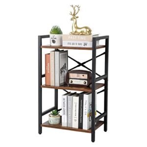 otovioia 3 tier bookshelf, rustic small bookshelf for small spaces, wood bookcase shelves storage organizer for bedroom, living room, and home office