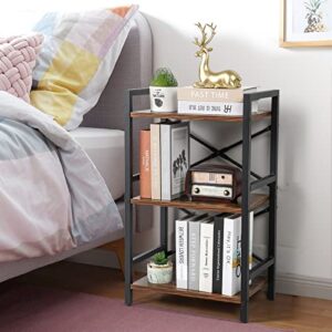 otovioia 3 Tier Bookshelf, Rustic Small Bookshelf for Small Spaces, Wood Bookcase Shelves Storage Organizer for Bedroom, Living Room, and Home Office