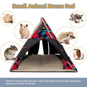 Y-DSIWX Guinea Pig House Bed, Rabbit Large Hideout, Small Animals Nest Hamster Cage Habitats Tropical Red Floral Flower