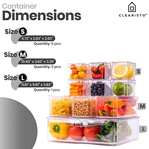 CLEARISTO 10 Pack Fridge Organizer - Stackable Refrigerator Organizer Bins with Lids - BPA-Free Fridge Organizers and Storage - Clear Fridge Storage Containers for Produce, Fruit, Vegetable