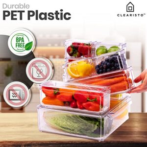 CLEARISTO 10 Pack Fridge Organizer - Stackable Refrigerator Organizer Bins with Lids - BPA-Free Fridge Organizers and Storage - Clear Fridge Storage Containers for Produce, Fruit, Vegetable