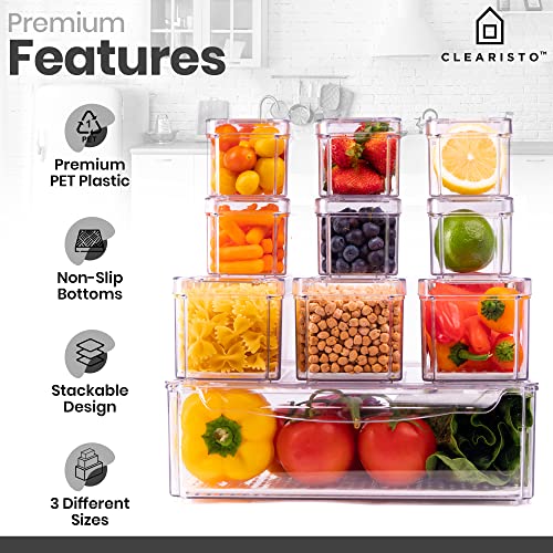 CLEARISTO 10 Pack Fridge Organizer - Stackable Refrigerator Organizer Bins with Lids - BPA-Free Fridge Organizers and Storage - Clear Fridge Storage Containers for Produce, Fruit, Vegetable