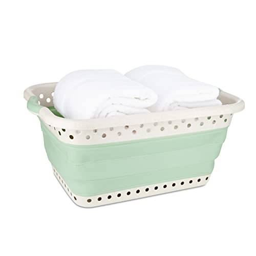 Simply Green 2 Pack Eco Collapsible Foldable Container for Storage and Organization, Space Saving Collapsible Laundry Hamper Basket, Dual grip handles, 25" Large, 1 Green & 1 Grey