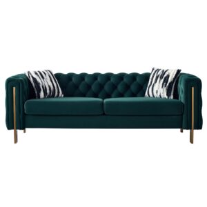 Kakotito Tufted Sofa Couch, 84 Inches Long Upholstered Sofa with 2 Pillows,High Arm and Strong Metal Legs, Couches for Living Room, Office, and Bedroom (Button Tufted, Green)