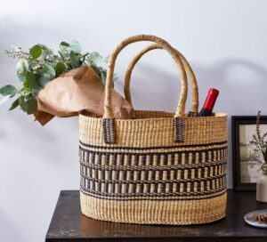 vea heavy duty african basket - ghana bolga - shopping natural basket (wave)