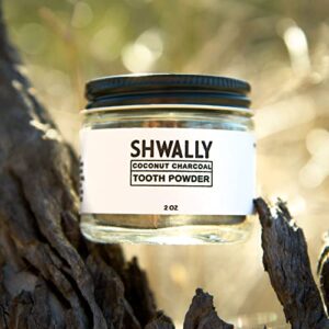 Shwally Magical Tooth Powder W/Hydroxyapatite & Fluoride Free Amish Eggshell + Coconut Charcoal & Peppermint Crystals - 100% Fluoride Free ReMineralizing, Whitening & Polishing 200+ Brushings (2 oz)