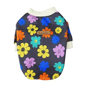 large dog shirt female fashion pet autumn and winter clothes pet teddy small dog color flower pattern open button sweater chihuahua warm clothes