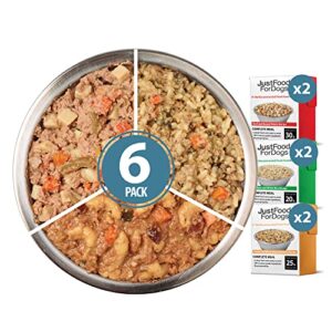justfoodfordogs pantry fresh wet dog food variety pack, complete meal or dog food topper, beef, chicken, & turkey recipes - 12.5 oz (pack of 6)
