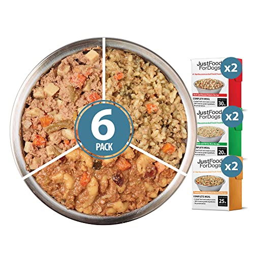 JustFoodForDogs Pantry Fresh Wet Dog Food Variety Pack, Complete Meal or Dog Food Topper, Beef, Chicken, & Turkey Recipes - 12.5 oz (Pack of 6)