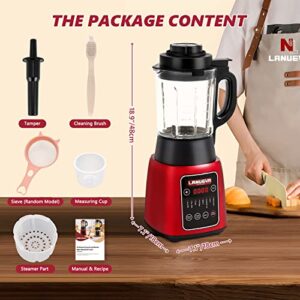 LANUEVA 8 In 1 Professional Countertop Cooking Blender, 59 oz Hot and Cold Blender with Self-Cleaning for Shake, Smoothies, Crushing Ice, Soup, Soy Milk, 8 Leaf SUS Blades Red Blender(Recipe Included), 110V