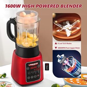 LANUEVA 8 In 1 Professional Countertop Cooking Blender, 59 oz Hot and Cold Blender with Self-Cleaning for Shake, Smoothies, Crushing Ice, Soup, Soy Milk, 8 Leaf SUS Blades Red Blender(Recipe Included), 110V