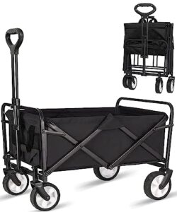 collapsible foldable wagon, beach cart large capacity, heavy duty folding wagon portable, collapsible wagon for sports, shopping, camping (black, 1 year warrant)
