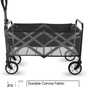 Collapsible Foldable Wagon, Beach Cart Large Capacity, Heavy Duty Folding Wagon Portable, Collapsible Wagon for Sports, Shopping, Camping (Black, 1 Year Warrant)