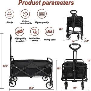 Collapsible Foldable Wagon, Beach Cart Large Capacity, Heavy Duty Folding Wagon Portable, Collapsible Wagon for Sports, Shopping, Camping (Black, 1 Year Warrant)