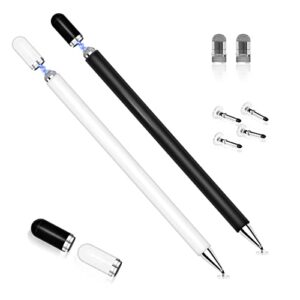 stylus pens for ipad touch screens - capacitive stylus for ipad 2 in 1 disc/fiber tablet pen stylus pencil with magnetic cap for apple/iphone/ipad pro/mini/air/android/microsoft/surface white/bl 2pack