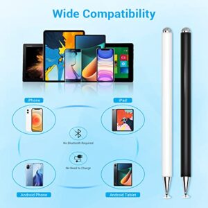 Stylus pens for ipad Touch Screens - Capacitive Stylus for ipad 2 in 1 Disc/Fiber Tablet pen Stylus Pencil with Magnetic Cap for Apple/iPhone/Ipad pro/Mini/Air/Android/Microsoft/Surface White/BL 2pack