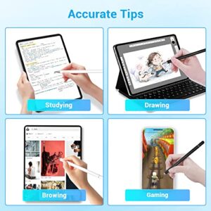 Stylus pens for ipad Touch Screens - Capacitive Stylus for ipad 2 in 1 Disc/Fiber Tablet pen Stylus Pencil with Magnetic Cap for Apple/iPhone/Ipad pro/Mini/Air/Android/Microsoft/Surface White/BL 2pack