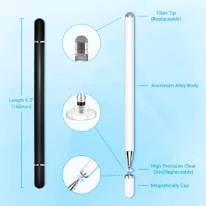 Stylus pens for ipad Touch Screens - Capacitive Stylus for ipad 2 in 1 Disc/Fiber Tablet pen Stylus Pencil with Magnetic Cap for Apple/iPhone/Ipad pro/Mini/Air/Android/Microsoft/Surface White/BL 2pack