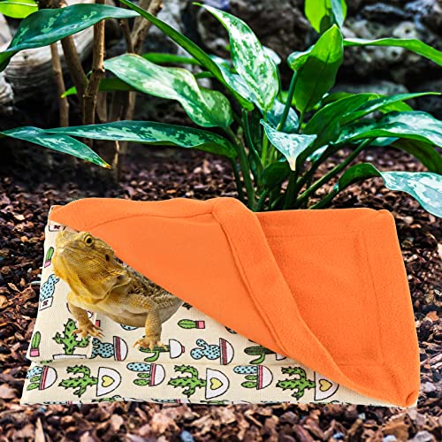 Bearded Dragon Bed with Pillow Lizard Sleeping Bag Blanket Soft Warm Hideout Terrariums Accessories for Reptile Lizard Bearded Dragon (Orange)