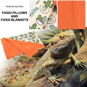 Bearded Dragon Bed with Pillow Lizard Sleeping Bag Blanket Soft Warm Hideout Terrariums Accessories for Reptile Lizard Bearded Dragon (Orange)