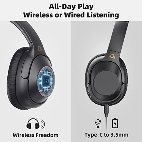 Ankbit Hybrid Active Noise Cancelling Headphones, Wireless Bluetooth Headphones w/LDAC for Hi-Res Audio, Deep Bass, 90H Playtime Over-Ear Headphones for Home/Travel/Office