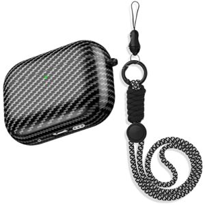 youtec for airpods pro 2nd generation case 2022, carbon fibre for airpods pro 2 cover with keychain/lanyard soft shockproof cover for women men compatible apple airpod pro 2,black