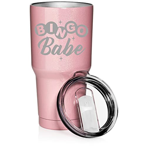 30 oz Tumbler Stainless Steel Vacuum Insulated Travel Mug Cup Bingo Babe (Pink Glitter)