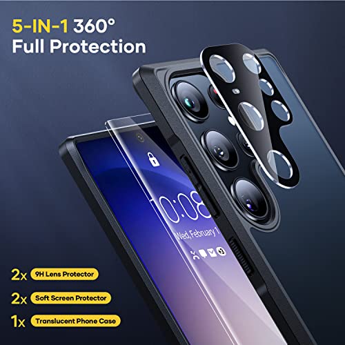 Humixx for Samsung Galaxy S23 Ultra Case, [10FT Mil-Grade Shockproof Protection] 2X Soft Screen Protector + 2X Lens Protector, Anti-Fingerprints Matt Finish Snugly fit Case for S23 Ultra 6.8", Black