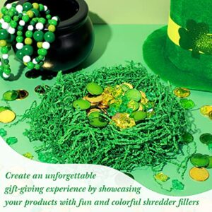 Outus 0.5LB Crinkle Cut Paper Shred Filler Shredded Paper for Gift Box Crinkle Paper Metallic Shredded Crinkle Cut Paper Easter Grass Tissue Paper for Wedding Birthday Wrapping Boxes Bags (Green)