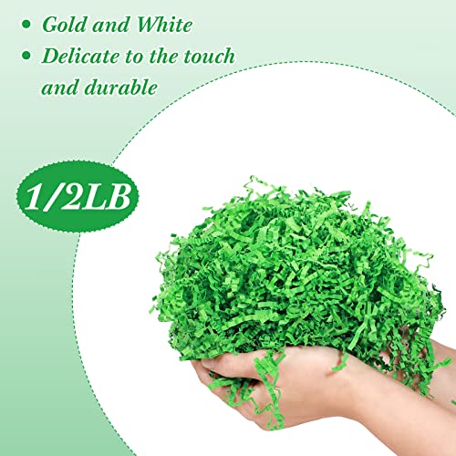 Outus 0.5LB Crinkle Cut Paper Shred Filler Shredded Paper for Gift Box Crinkle Paper Metallic Shredded Crinkle Cut Paper Easter Grass Tissue Paper for Wedding Birthday Wrapping Boxes Bags (Green)