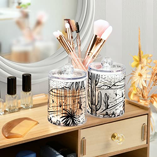 WELLDAY Apothecary Jars Bathroom Storage Organizer with Lid - 14 oz Qtip Holder Storage Canister, Western Desert Landscape Clear Plastic Jar for Cotton Swab, Cotton Ball, Floss Picks, Makeup Sponges,H