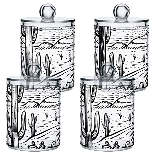 WELLDAY Apothecary Jars Bathroom Storage Organizer with Lid - 14 oz Qtip Holder Storage Canister, Western Desert Landscape Clear Plastic Jar for Cotton Swab, Cotton Ball, Floss Picks, Makeup Sponges,H