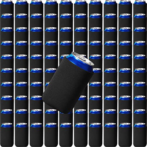 200 Pcs Blank Beer Can Cooler Sleeves Bulk Can Sleeve Beer Drink Sleeve Insulator Sleeve Soft Insulated Reusable Beer Can Coolers for Soda Beer Wedding Party Favors Supplies (Black)