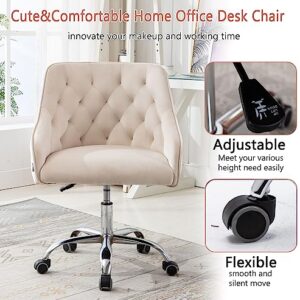 HomVent Swivel Chair w/Upholstered Armrests,Wide Seat Leisure Office Chair w/Tufted Shell Back Velvet Computer Chair w/Golden Base Task Chair w/Height Adjustment Design for Home Reception Room