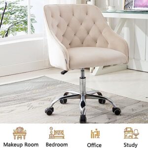 HomVent Swivel Chair w/Upholstered Armrests,Wide Seat Leisure Office Chair w/Tufted Shell Back Velvet Computer Chair w/Golden Base Task Chair w/Height Adjustment Design for Home Reception Room