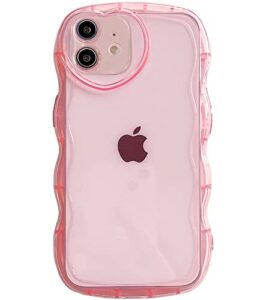 qokey for iphone 11 case (2019 6.1"),cute clear love case,with love-heart camera frame wavy edge transparent full protective soft tpu shockproof phone cases cover for women girls pink