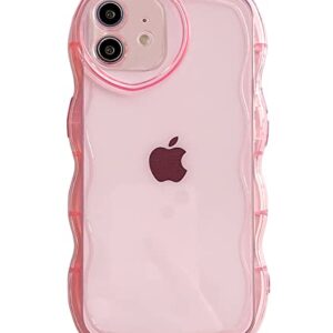 Qokey for iPhone 11 Case (2019 6.1"),Cute Clear Love Case,with Love-Heart Camera Frame Wavy Edge Transparent Full Protective Soft TPU Shockproof Phone Cases Cover for Women Girls Pink