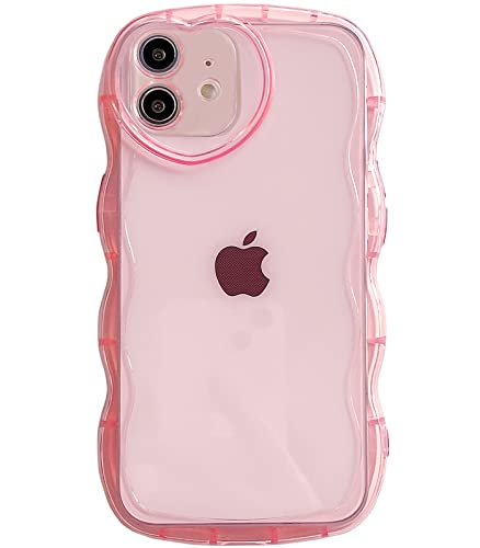 Qokey for iPhone 11 Case (2019 6.1"),Cute Clear Love Case,with Love-Heart Camera Frame Wavy Edge Transparent Full Protective Soft TPU Shockproof Phone Cases Cover for Women Girls Pink