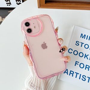 Qokey for iPhone 11 Case (2019 6.1"),Cute Clear Love Case,with Love-Heart Camera Frame Wavy Edge Transparent Full Protective Soft TPU Shockproof Phone Cases Cover for Women Girls Pink
